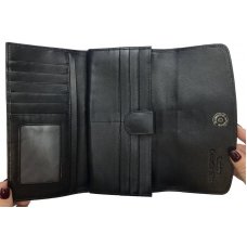 Кошелек женский из кожи крокодила черный PCM 03 ST Black 